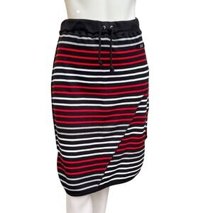 Sonia Rykiel Striped Cotton Knit Skirt Red Black White Drawstring Tenniscore M